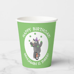 Vasos De Papel Rinoceronte divertido en uniciclo cumpleaños perso