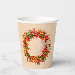 Vasos De Papel Ristra Wreath del suroeste de Chile en Adobe Wall