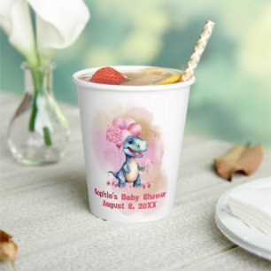Vasos De Papel Roar es un rosa de dinosaurio bebé Chica T-Rex