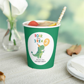 Vasos De Papel Roar, soy una fiesta de tercer cumpleaños de niños