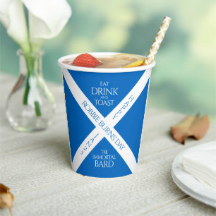 Vasos De Papel Robbie con bebida y tostada quema la bandera escoc