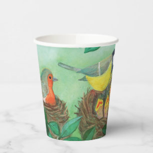 Vasos De Papel Robin Rojo, Gran Tit y Aves Bebés en primavera