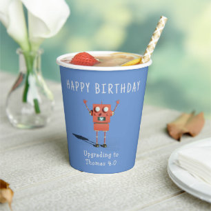 Vasos De Papel Robot rojo 3D niños fiesta de cumpleaños