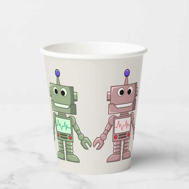 Vasos De Papel Robots y engranajes Temáticos Copas para el cumple (Anverso)