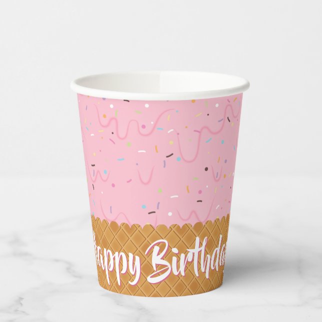 Vasos De Papel Rocios y helados rosados Cumpleaños (Izquierda)