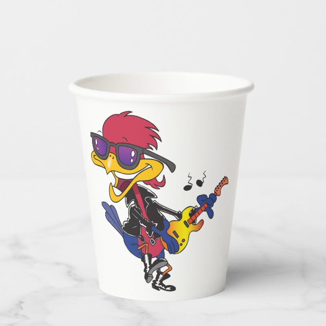 Vasos De Papel Rockstar Roadrunner Bird Playing Guitar (Anverso)