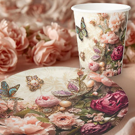 Vasos De Papel Rococo Butterfly Garden Galentine Floral Elegance