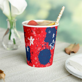 Vasos De Papel Rojo con manchas azules y estrellas negras y blanc