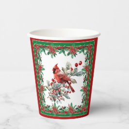 Vasos De Papel Rojo Mockingbird Poinsettia Borders Elegante