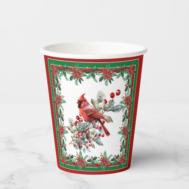 Vasos De Papel Rojo Mockingbird Poinsettia Borders Elegante (Anverso)