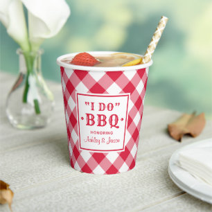 Vasos De Papel Rojo Rústico Me Casé BBQ Monograma Personalizado d
