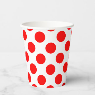Vasos De Papel Rojo sobre puntos de polka de gran tamaño blanco