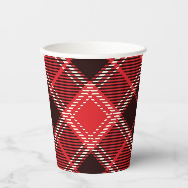Vasos De Papel Rojo Tartán Negro (Anverso)