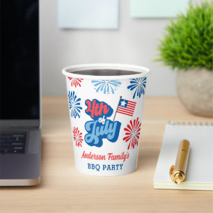 Vasos De Papel Rojo y Azul 4 de julio Fuegos artificiales Retro B
