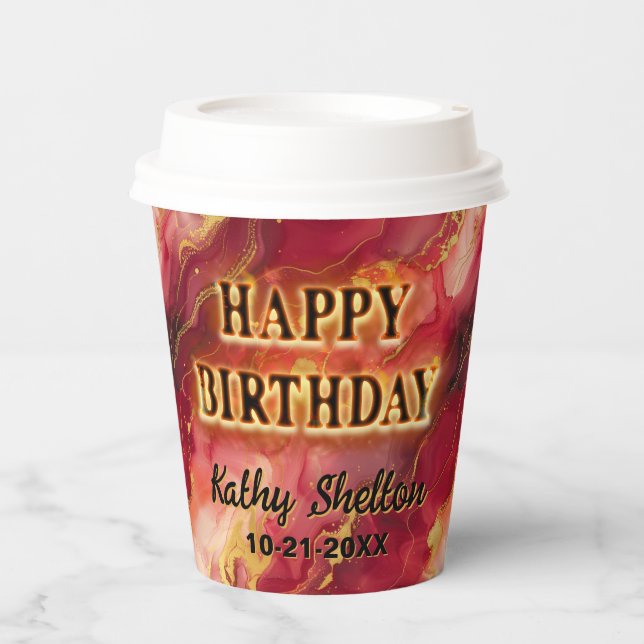 Vasos De Papel Rojo y Oro Flamante caliente (Anverso)