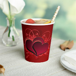 Vasos De Papel Rojos giratorios y corazones Valentine de amor