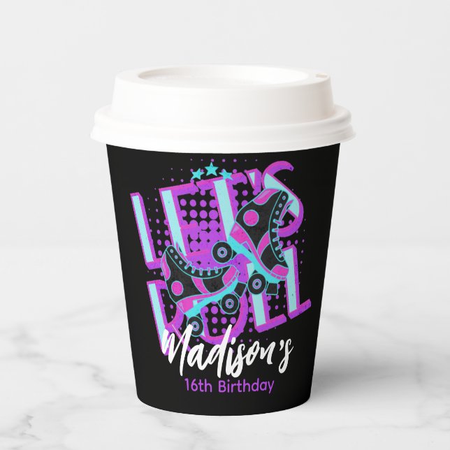 Vasos De Papel Roller Skates Sweet 16 Theme Party (Anverso)