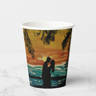 Vasos De Papel Romance al Atardecer