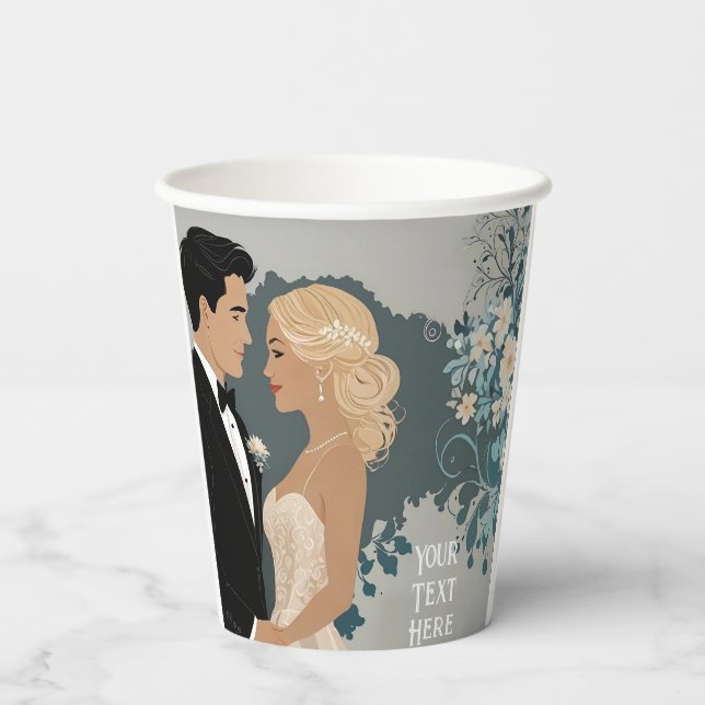 Vasos De Papel Romance eterno: Novia acuarela y arte groom (Reverso )