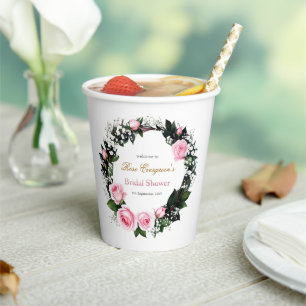 Vasos De Papel Romance ruborizante: ducha de novia rosa