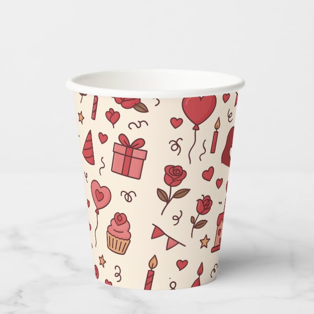 Vasos De Papel Romantic Celebration Doodle Pattern (Anverso)