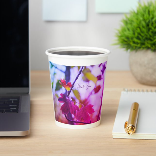 Vasos De Papel Romantic Leaves Boho – Botanical Fantasy Thank You (in situ)