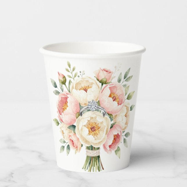 Vasos De Papel Romantic Peony Bouquet with Diamond Ring (Anverso)