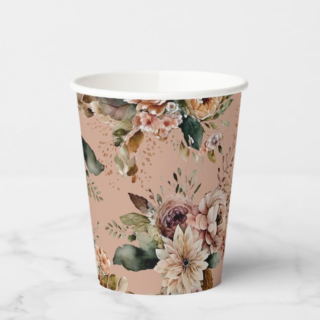 Vasos De Papel Romántico Cumpleaños Dulces 16 | Floral Polvorient (Izquierda)