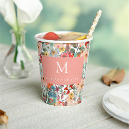 Vasos De Papel Romántico Floral suave durazno verde rosa Clásico