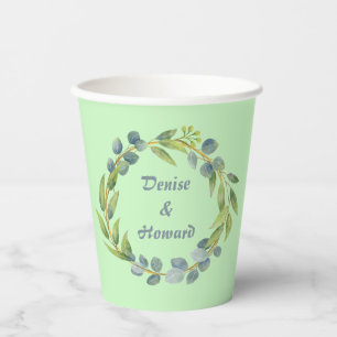 Vasos De Papel Romántico Floral Whirlwind Leafy Green Wreath