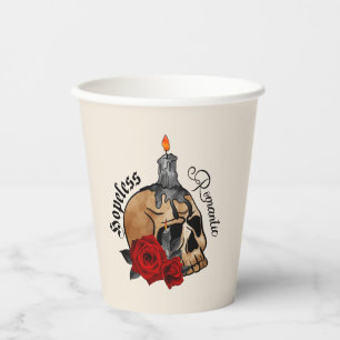 Vasos De Papel Romántico sin esperanza - Calavera gótica, rosa ro