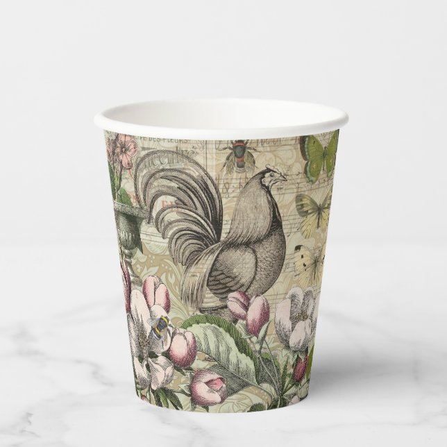 Vasos De Papel Rooster Garden Flower Butfly Art (Anverso)