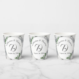 Vasos De Papel Ropa blanca y hojas de Rosa