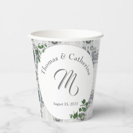 Vasos De Papel Ropa blanca y hojas de Rosa