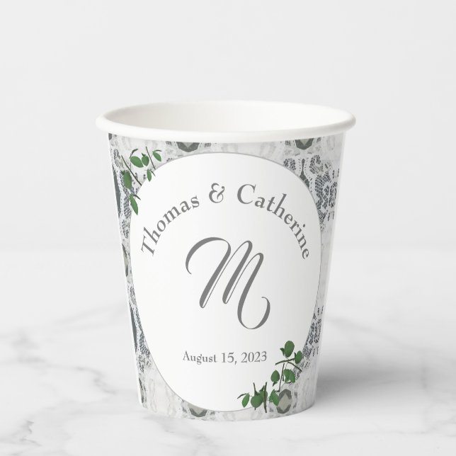 Vasos De Papel Ropa blanca y hojas de Rosa (Anverso)