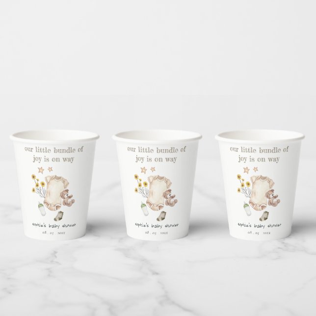 Vasos De Papel Ropa de bebé verde Boho Género Baby Shower neutral