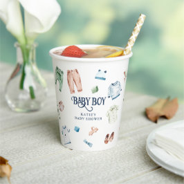 Vasos De Papel Ropa de niño de acuarela linda BOY Baby Shower