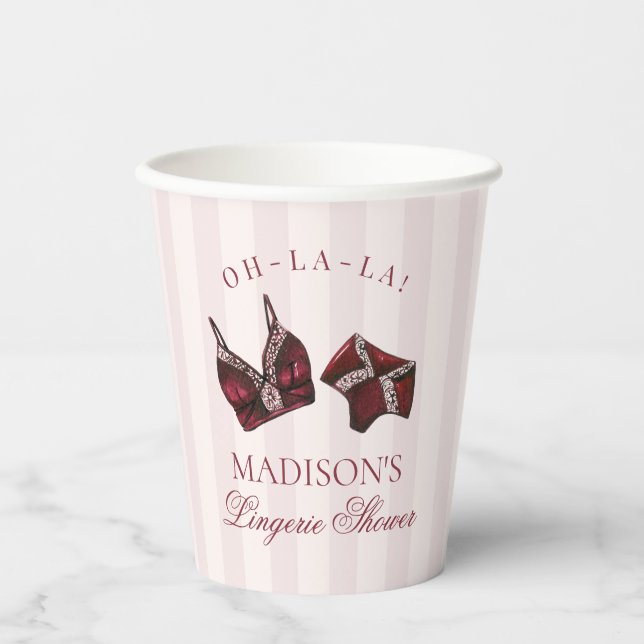 Vasos De Papel Ropa interior roja borgoña para ducha de soltera n (Anverso)