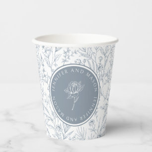 Vasos De Papel Rosa azul turbio monograma cucharas de papel boda