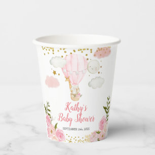 Vasos De Papel Rosa Balón de aire caliente ducha de bebé Flor