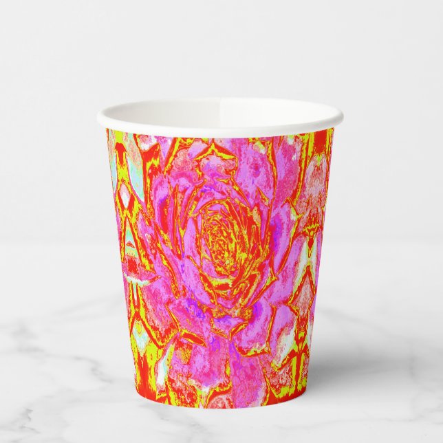 Vasos De Papel Rosa caliente, rojo y amarillo suculento rosette s (Izquierda)