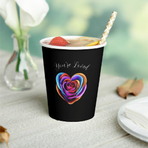 Vasos De Papel Rosa con forma de corazón colorido - Eres amado-