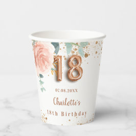 Vasos De Papel rosa de 18 años florales de oro