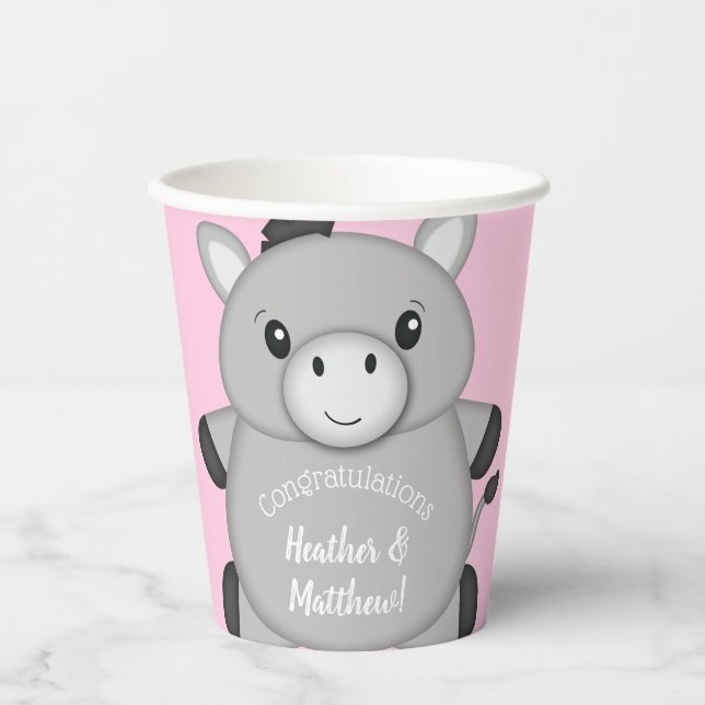 Vasos De Papel Rosa de Donkey Baby Shower (Anverso)