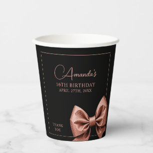 Vasos De Papel Rosa de moda Purpurina de oro Bow Sweet 16 Cumplea
