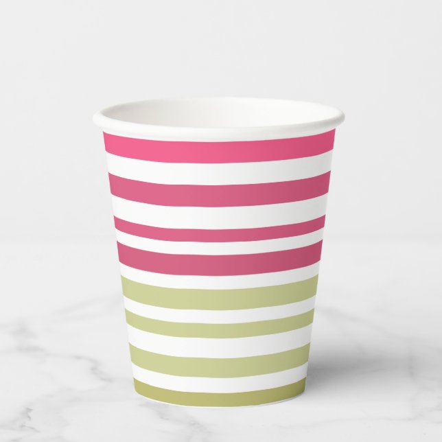 Vasos De Papel rosa de oliva rayada (Anverso)