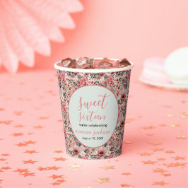 Vasos De Papel Rosa floral rosa rugoso dorado dulce dieciséis