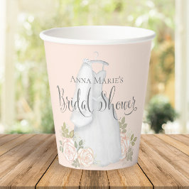 Vasos De Papel Rosa floral Rubor Bridal Shower Watercolor