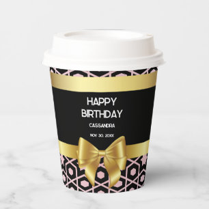Vasos De Papel Rosa Gold Egypt Geometric Gold Bow Happy Birday