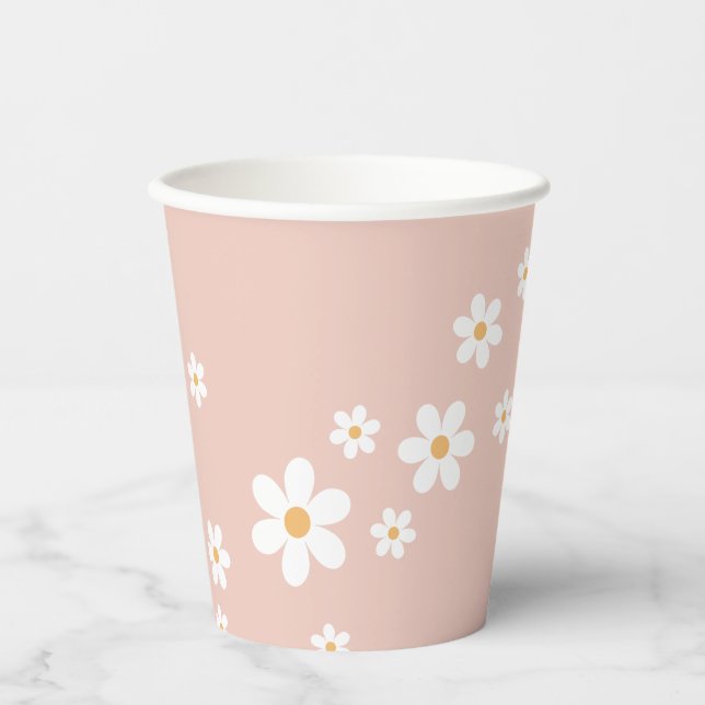 Vasos de papel rosa Groovy Retro Daisy (Anverso)